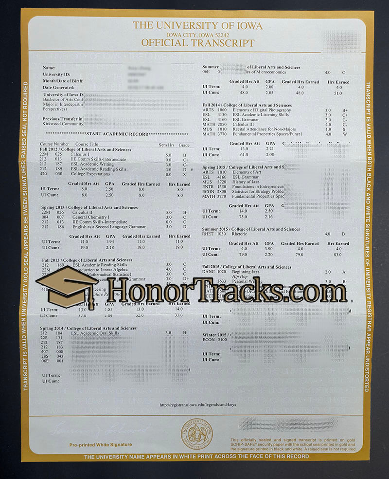 University of Iowa transcript
