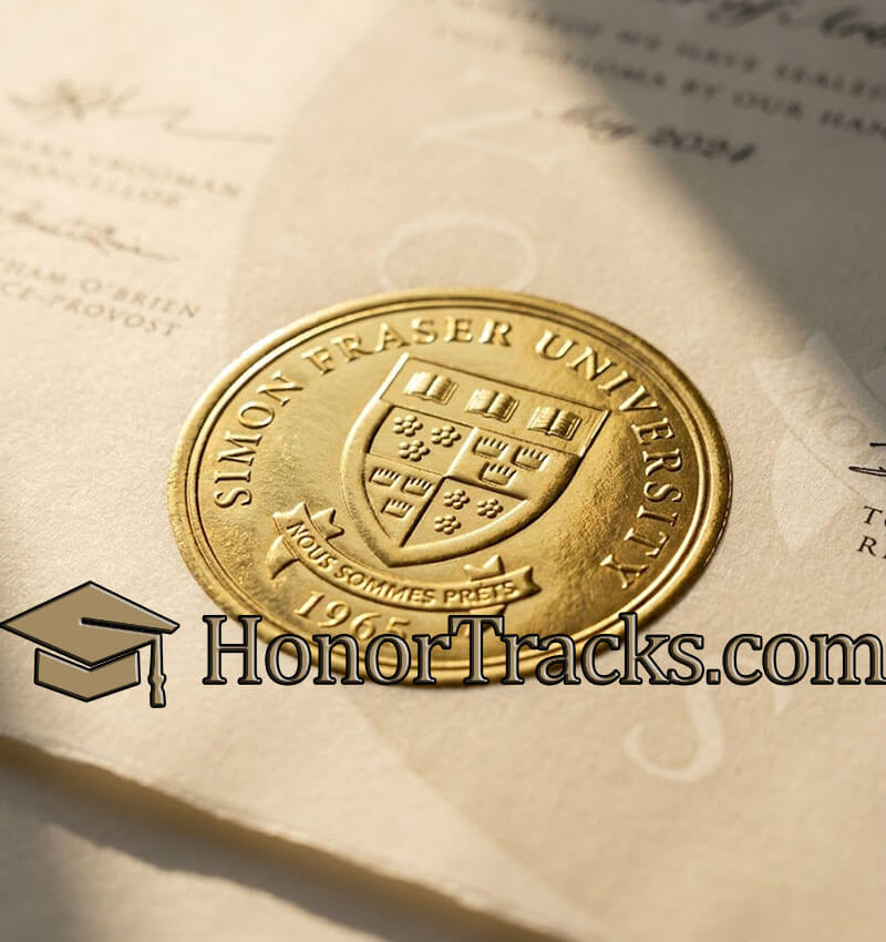 Detailed close-up of a high quality fake degree with authentic gold foil embossed seal.